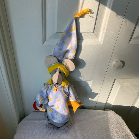 Plush Mouse Toy with Blue and Yellow Pajamas - Picture 3 of 5